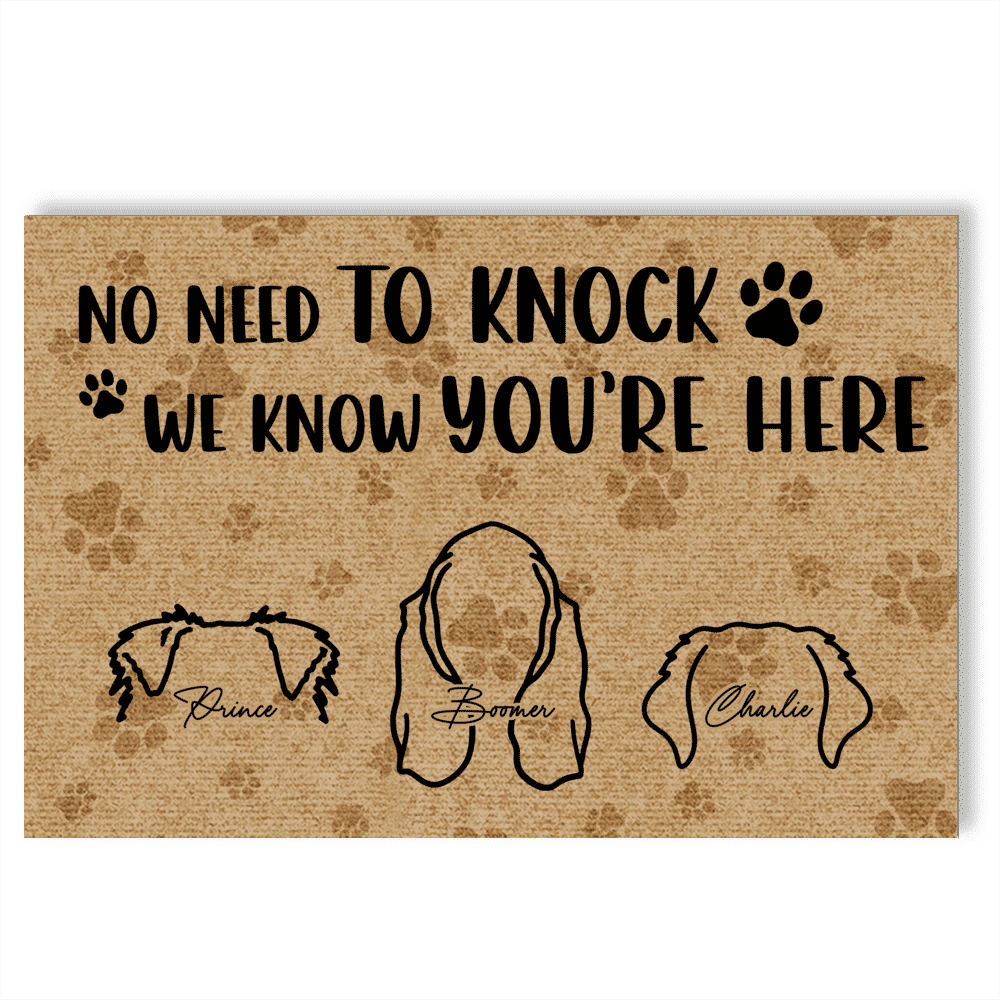 Personalized DoorMat - Dog Ear Doormat - No Need To Knock We Know You're Here - Christmas Gifts - Housewarming Gifts for Dog Lovers - Up to 5 Dogs (v2)_3