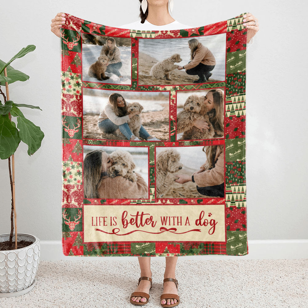 Photo Blanket - Custom Blanket Form Your Photo - Life is better with a dog - Christmas Gifts, Custom Photo gifts - Personalized Photo Blanket