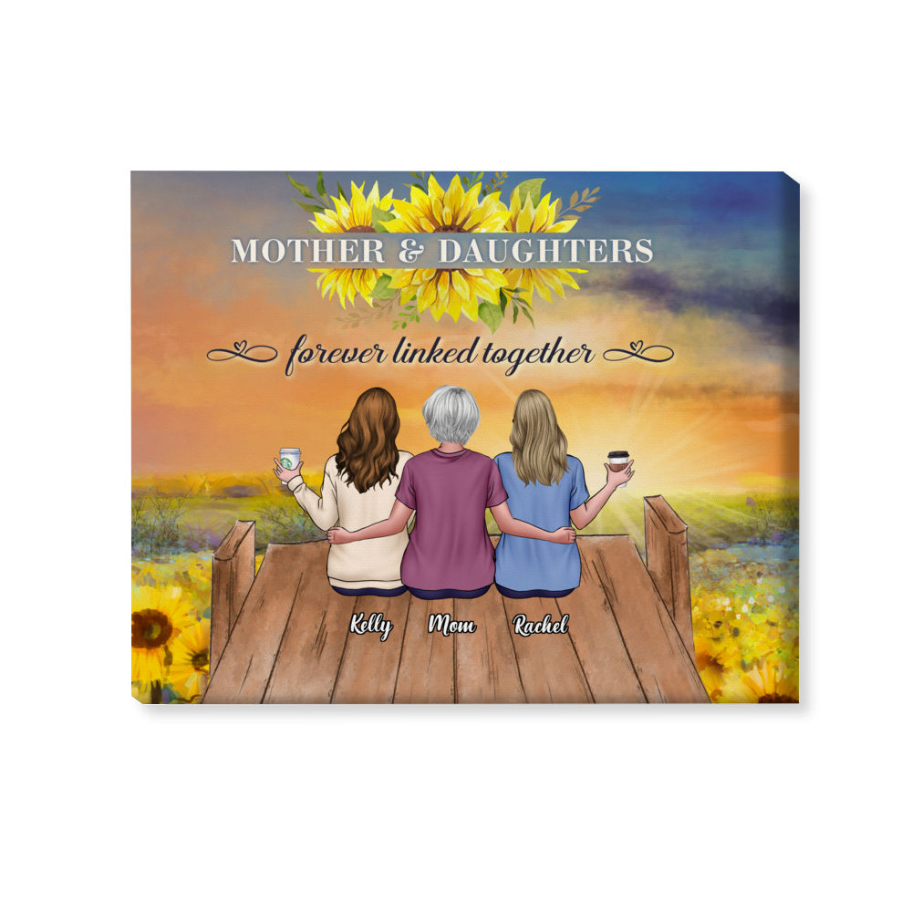 Mother and Daughters Canvas - Mother's Day Gift - Mother & Daughters Forever Linked Together - Personalized Wrapped Canvas_1