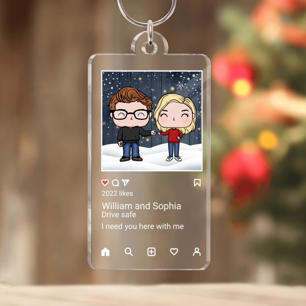 Couple Figure Keychain Personalized Instagram Frame Keychain Christmas Gifts for Couples Couple Keepsake Custom Text TT2 Personalized Keychain