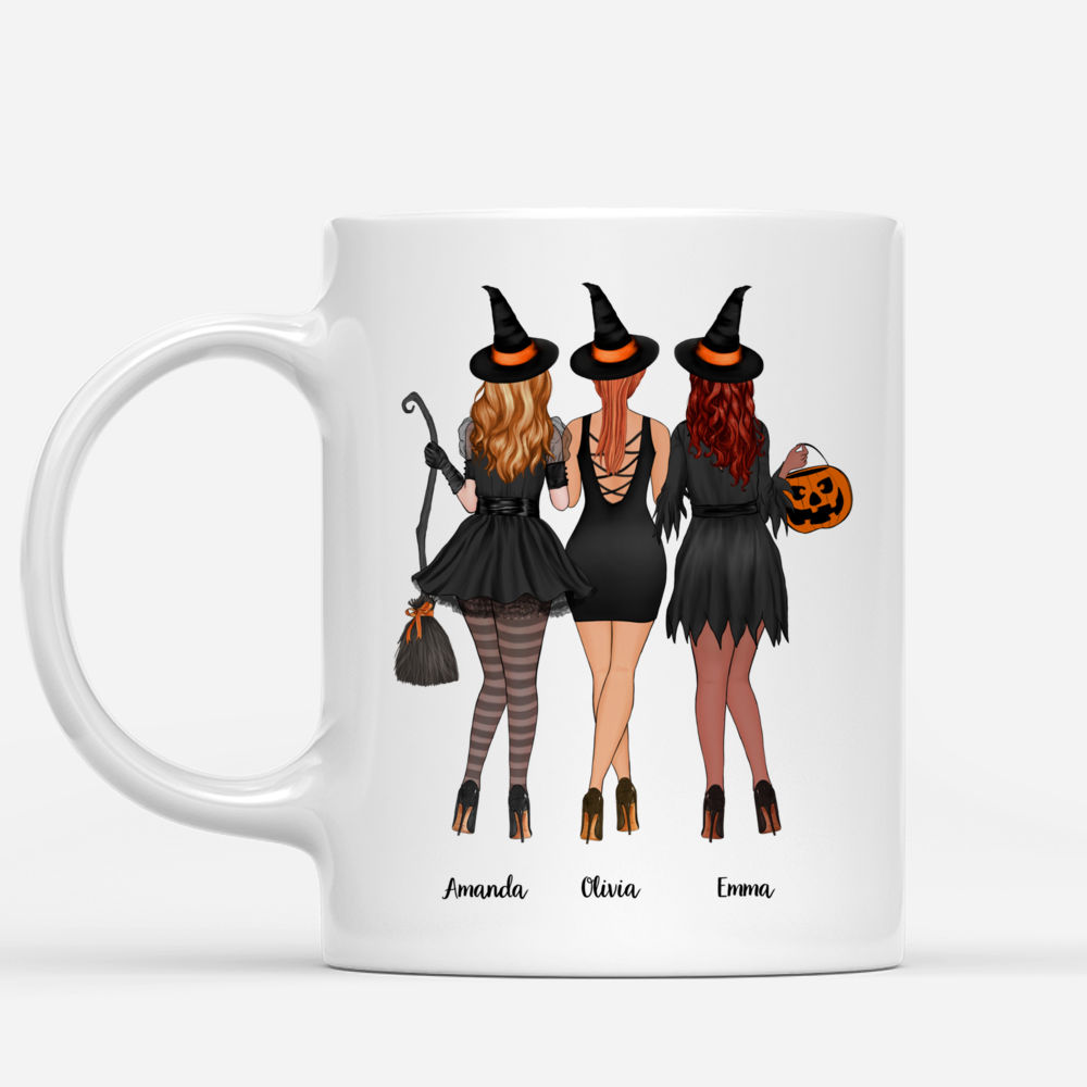 Personalized Mug - Up to 5 Girls - Side by side or miles apart, Witches will always be connected by heart_1