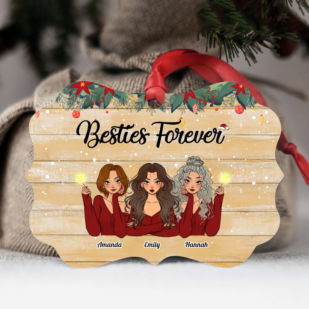 Besties Forever Personalized Christmas Ornament, Sisters or Bestfriends  Womens Gifts