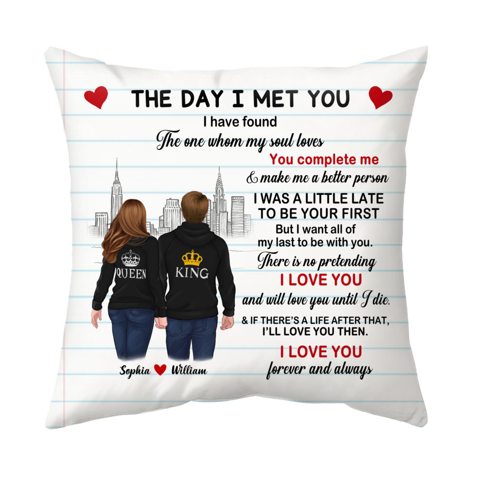 Hoodie Couple - Love Letter Pillow - The Day I Met You... - Christmas Gifts - Valentine's Gifts For Couples - Personalized Pillow_3