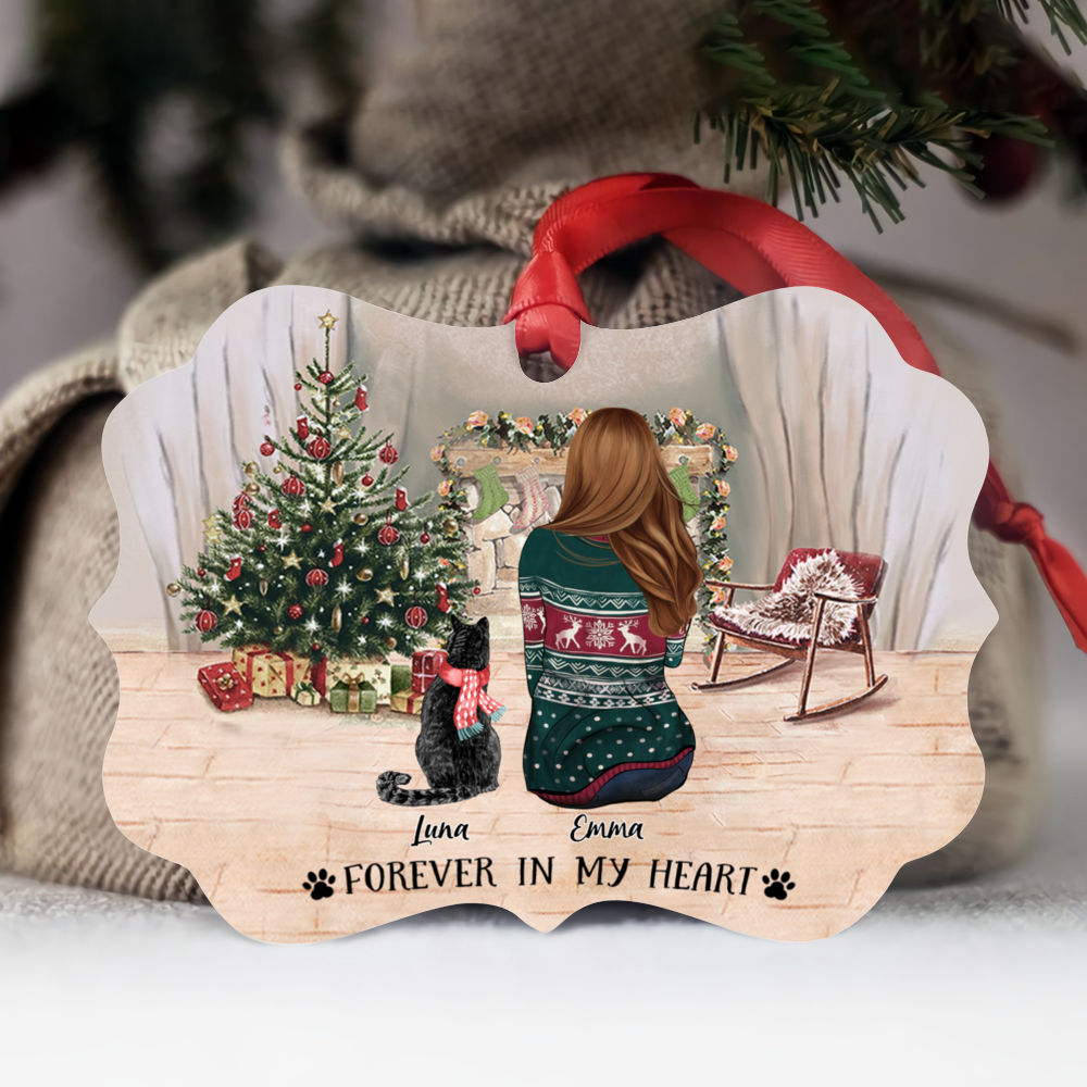 Personalized Ornament - Girl and Cats Christmas - Forever In My Heart