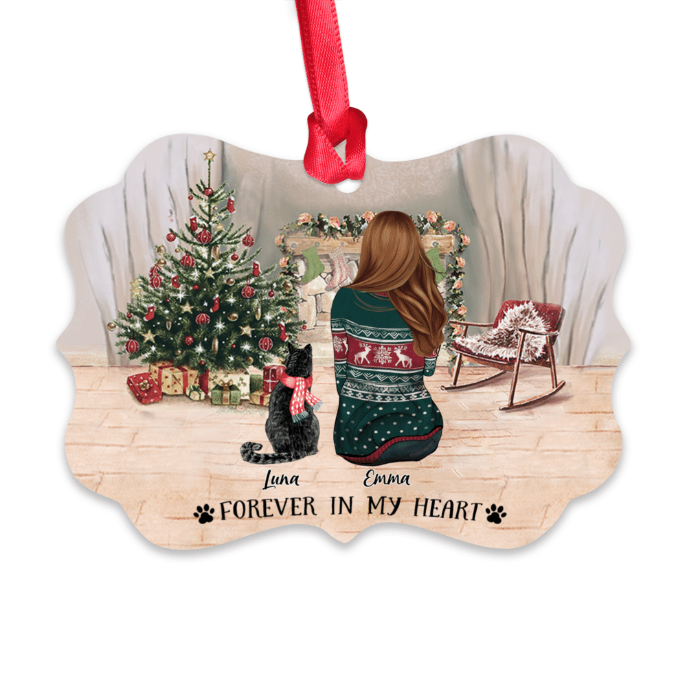 Personalized Ornament - Girl and Cats Christmas - Forever In My Heart_1