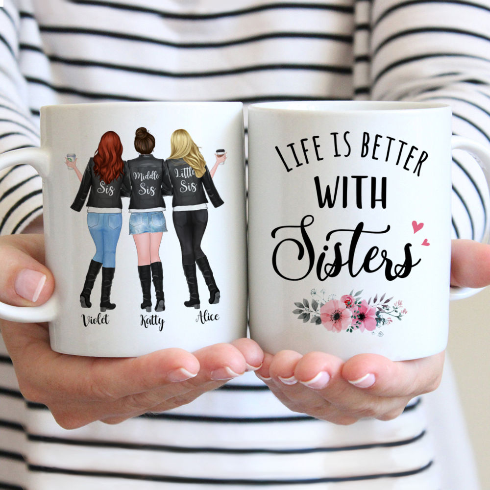 Personalized Mug - Up to 5 Sisters - Life is better with Sisters (Ver 1) - Black