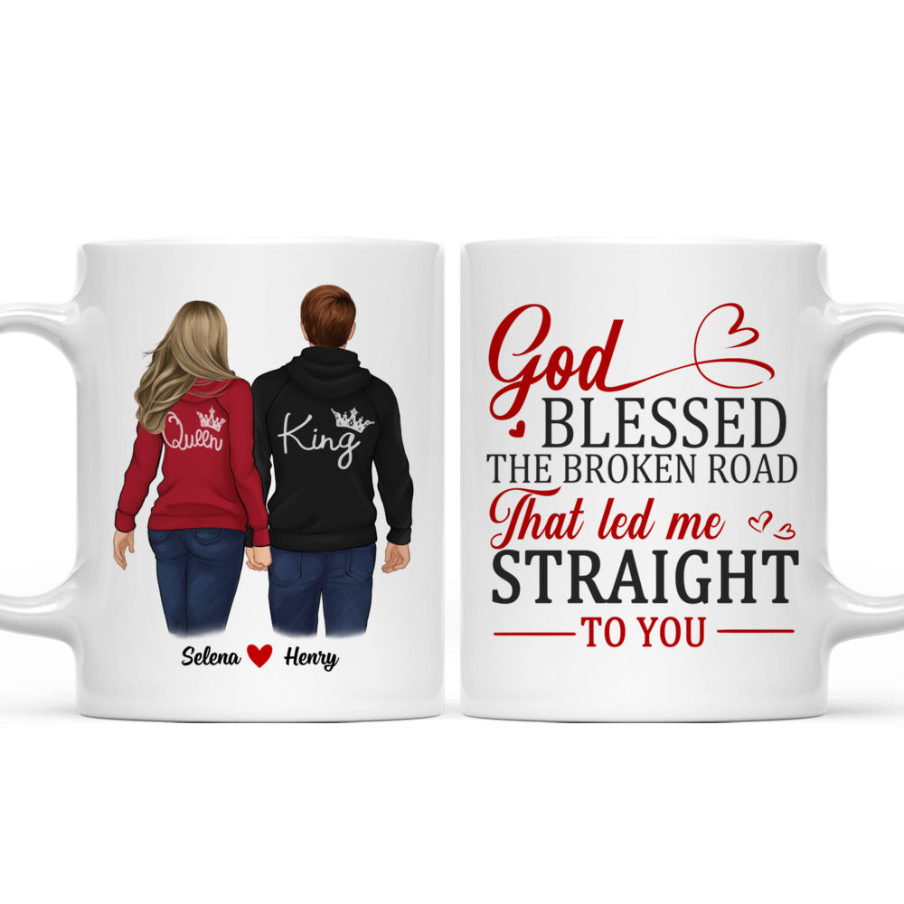 Personalized Mug - Hoodie Couple - God Blessed The Broken Road That Led Me Straight To You - Valentine's Day Gifts, Couple Mug_3