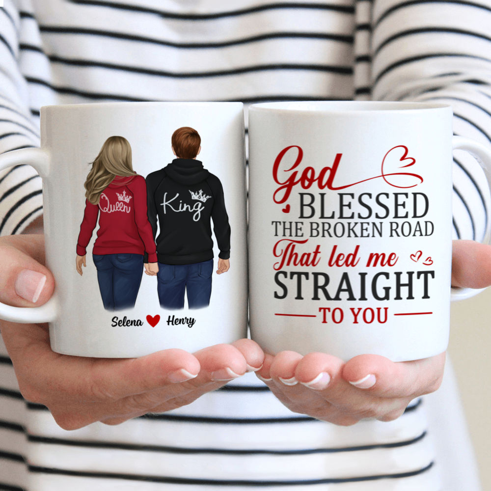 Hoodie Couple - God Blessed The Broken Road That Led Me Straight To You - Valentine's Day Gifts, Couple Mug - Personalized Mug