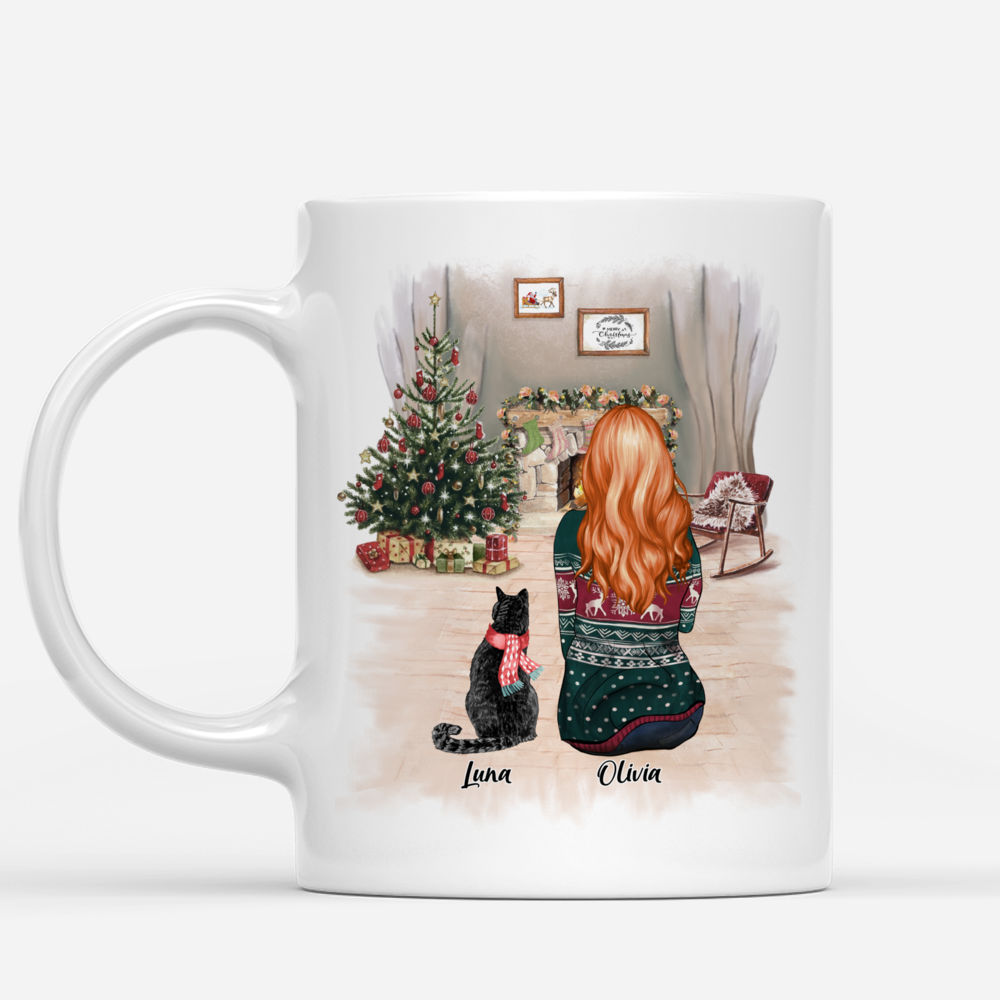Personalized Christmas Mug - You Had Me at Meow (Girl and Cats)_1