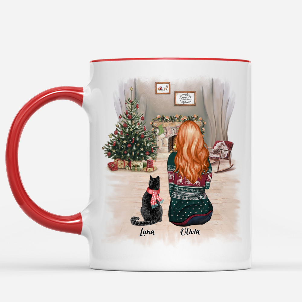 Girl and Cats Christmas Personalized Mug - Name, skin, hair, cat, back –  Giftymize™️