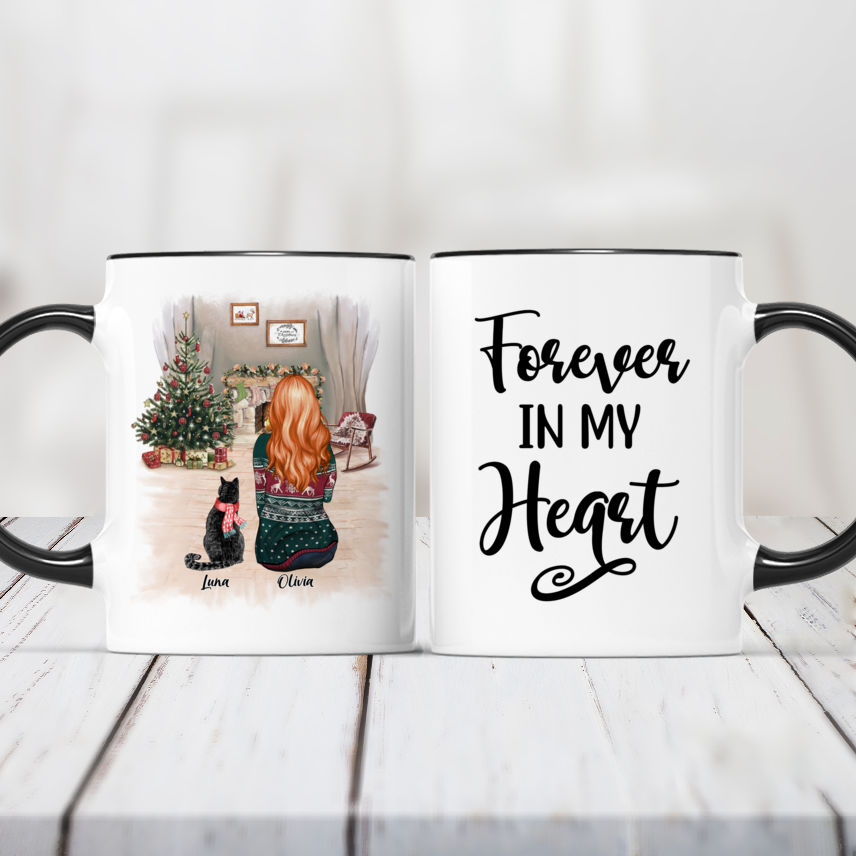 Girl and Cats Christmas Personalized Mug - Name, skin, hair, cat, back –  Giftymize™️