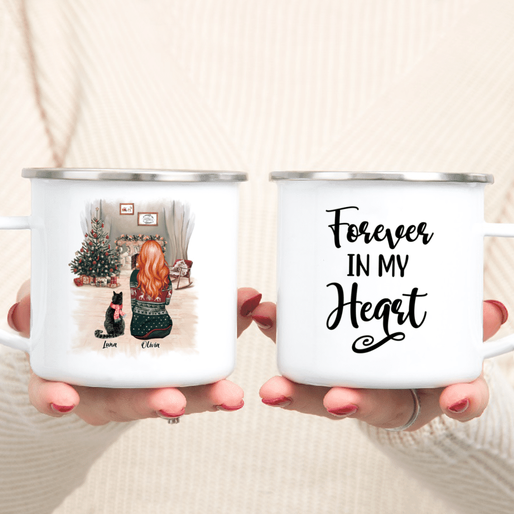 Girl and Cats Christmas Personalized Mug - Name, skin, hair, cat, back –  Giftymize™️