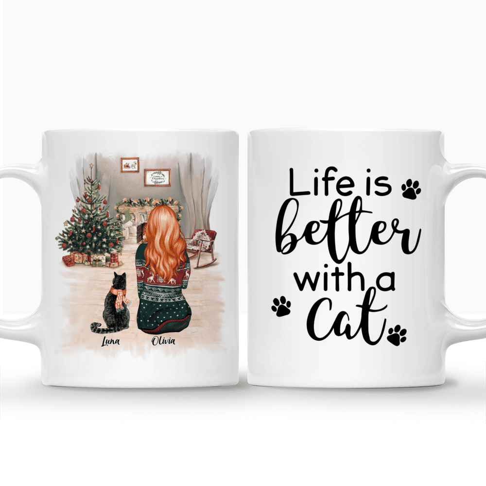 Personalized Mug - Girl and Cats Christmas - Life Is Better With A Cat_3