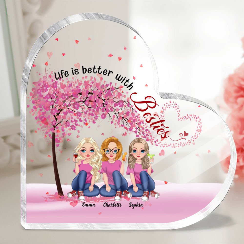 Heart Transparent Plaque - Life is better with Besties - Personalized Desktop_2