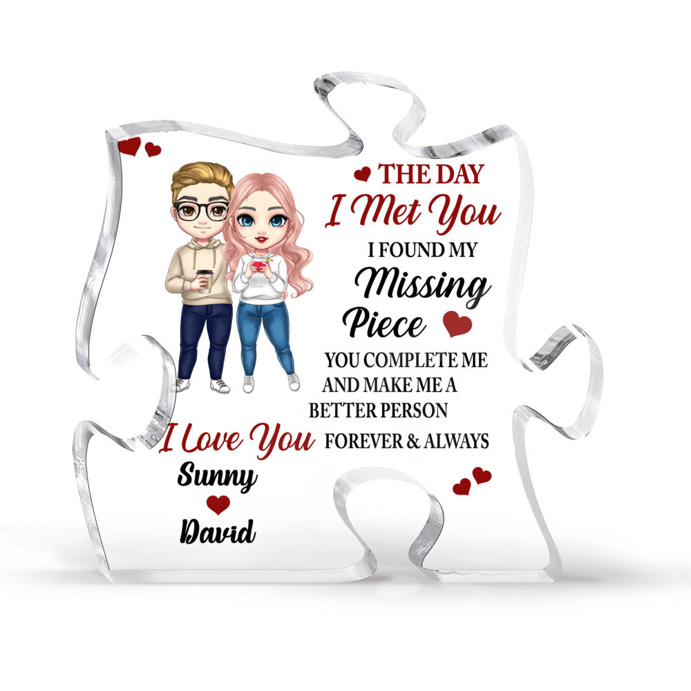 Personalized Desktop - Transparent Plaque - Gifts For Couple - The day I met you i found my missing piece - Wedding Gifts , Anniversary Gifts, Valentine Gifts, Engagement Gifts For Couples_2