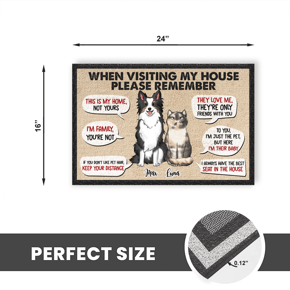 Personalized DoorMat - Dogs and Cats - Remember When Visiting Our House....Custom Welcome Mats, Cat Lover, Dog Lover Gifts_3