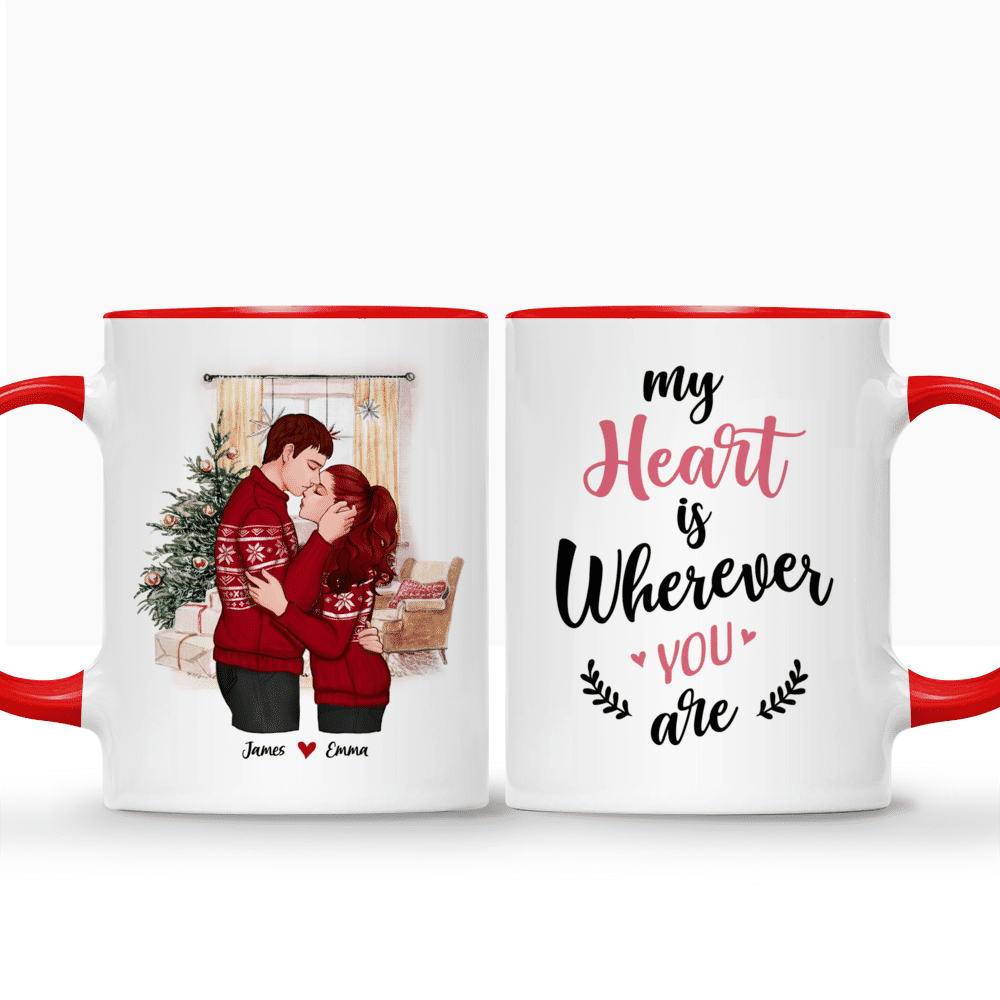 Personalized Mug - Couple Hugging Christmas - My Heart Is Wherever You Are._3