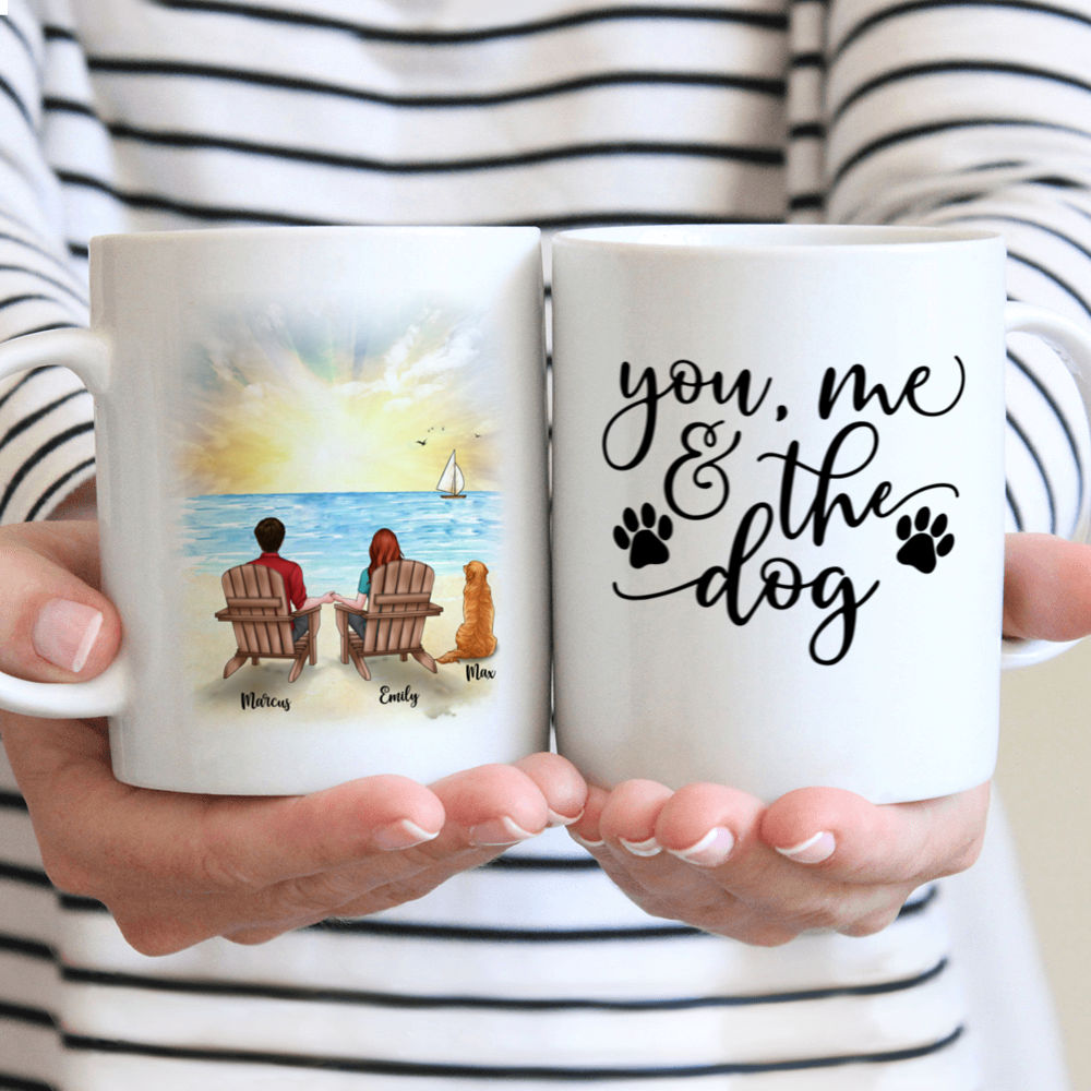 Couple and Dog - You, Me & The Dog (Beach ) - Couple Mug, Couple Gifts, Gifts For Her, Him - Personalized Mug_1