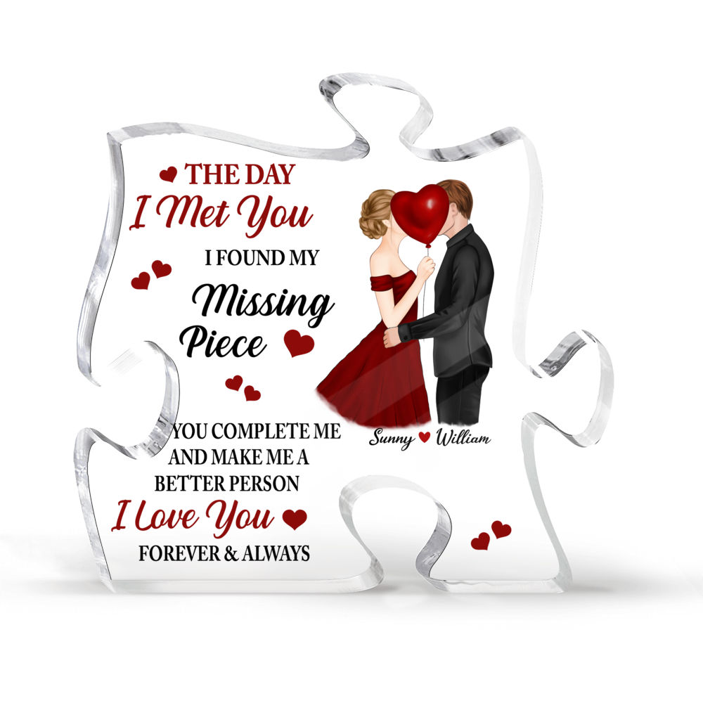 Personalized Desktop - Puzzle Acrylic Plaque - Couple - The day I met you (22888)_2