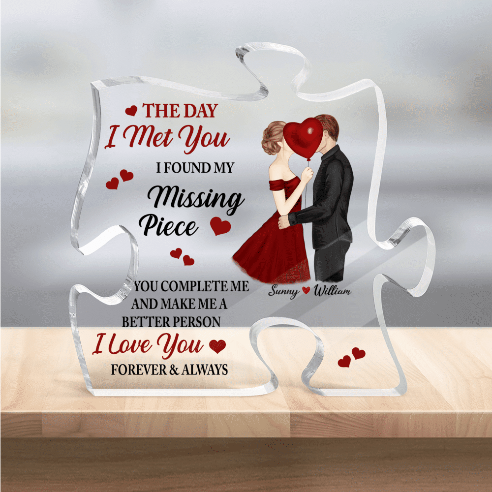 Personalized Desktop - Puzzle Acrylic Plaque - Couple - The day I met you (22888)_1