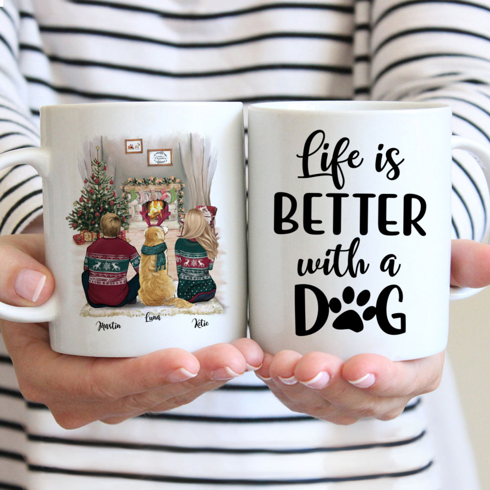 Personalized Couple Christmas Mug - Life Is Better With A Dog Ver 2