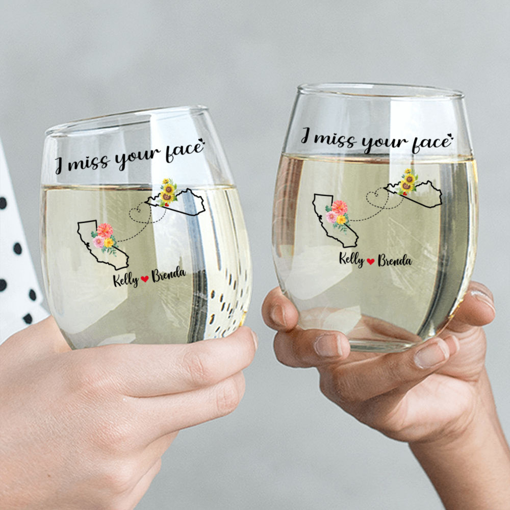 Personalized Wine Glass - Best friends - I miss your face_1