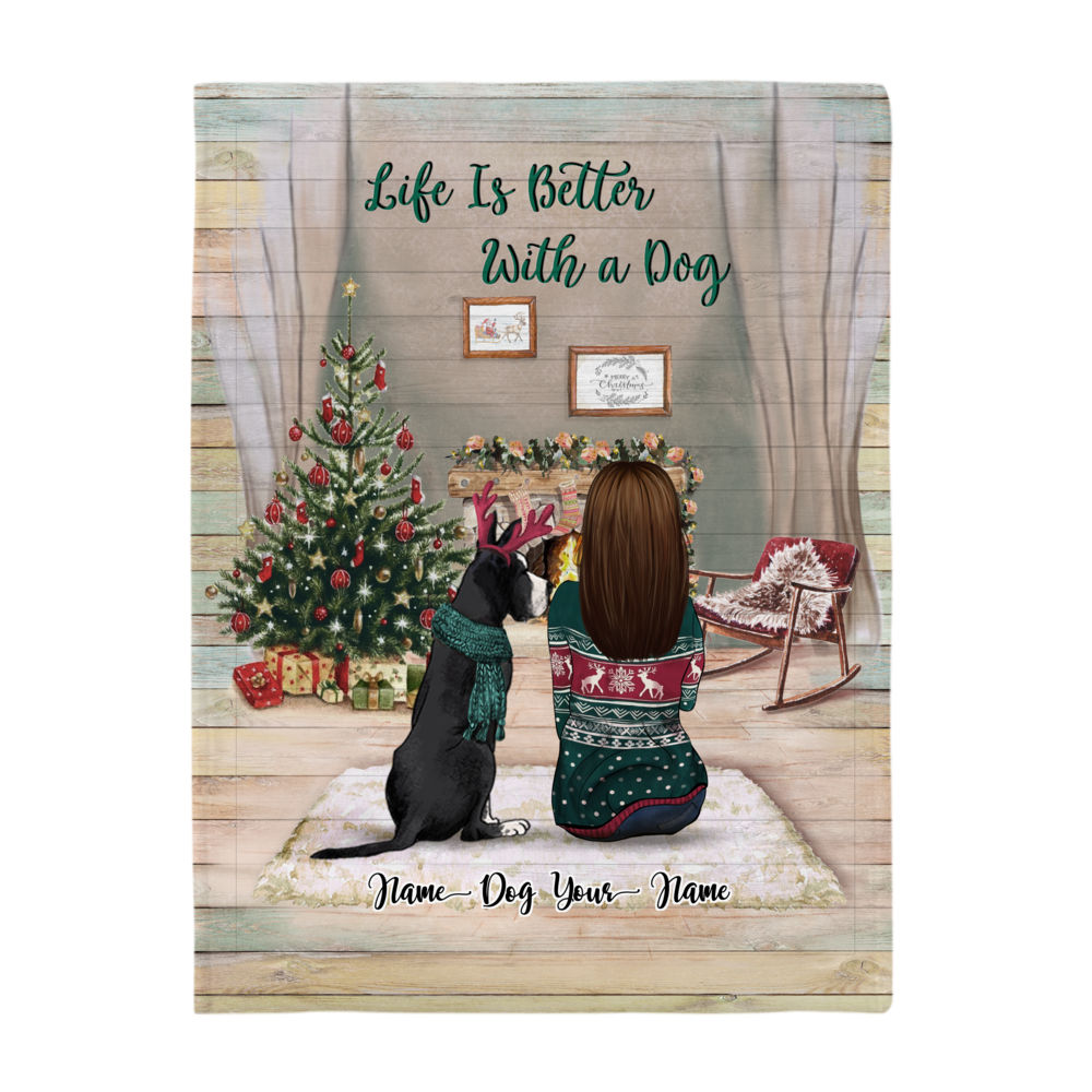 Personalized Fleece Blanket - Life Is Better With A Dog (Christmas Theme)