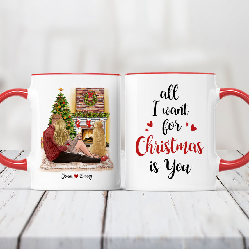 Personalized Xmas Couple Mug - All I Want for Christmas Is You | Dog Version