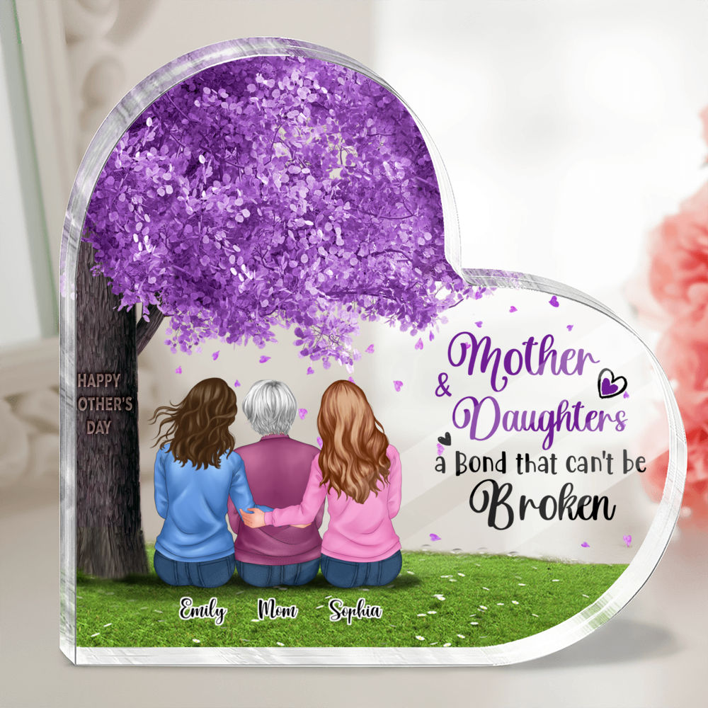 Personalized Desktop - Heart Transparent Plaque - Mother and daughters, a bond that can’t be broken (23326)_1