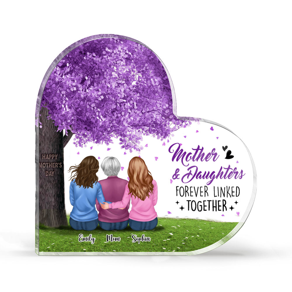 Personalized Desktop - Heart Transparent Plaque - Mother and daughters, forever linked together (23326)_2