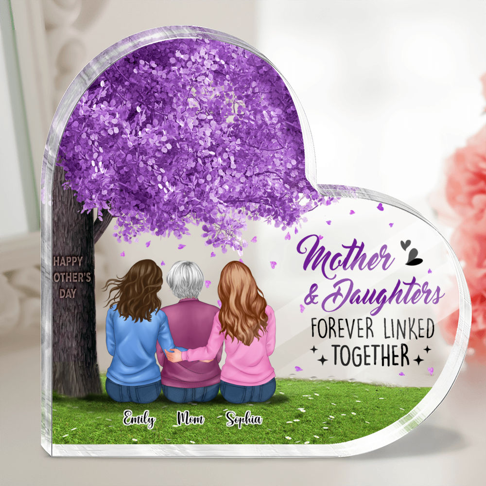 Personalized Desktop - Heart Transparent Plaque - Mother and daughters, forever linked together (23326)_1