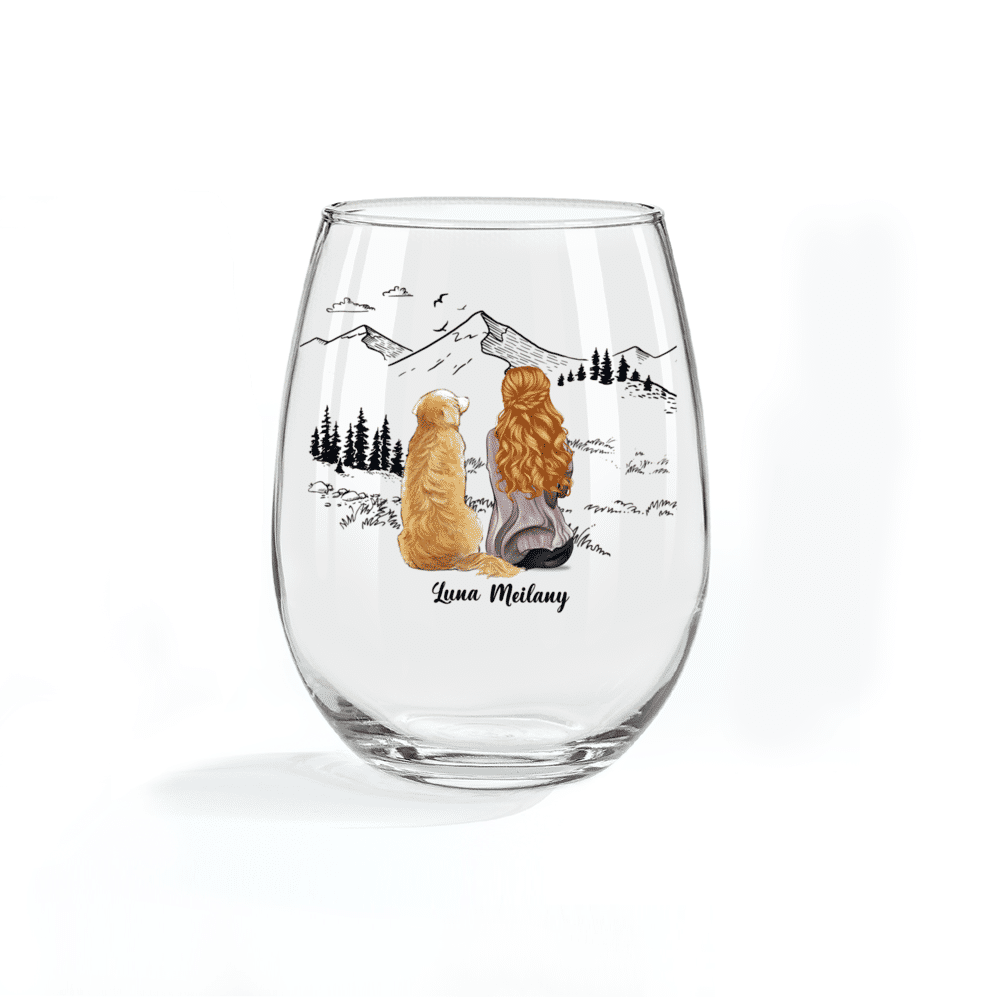 Dog Lovers - A girl and her dog a bond that can't be broken (M) - Personalized Wine Glass_2