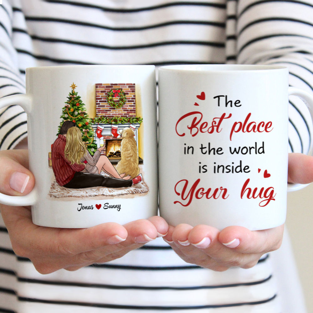 Personalized Mug - Xmas Couple - The best place in the world is inside your hug- Couple Gifts, Gifts For Her, Him