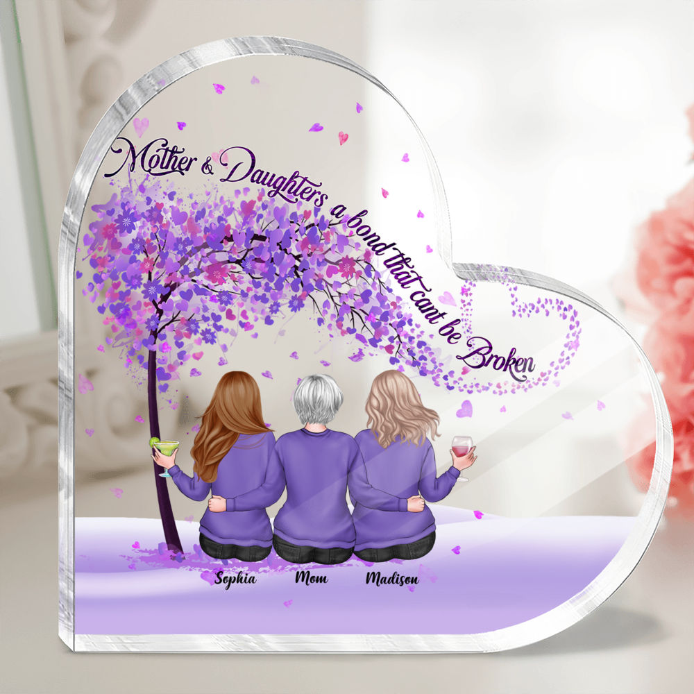 Personalized Desktop - Heart Transparent Plaque - Mother and Daughters a bond that can't be broken (23518)_1