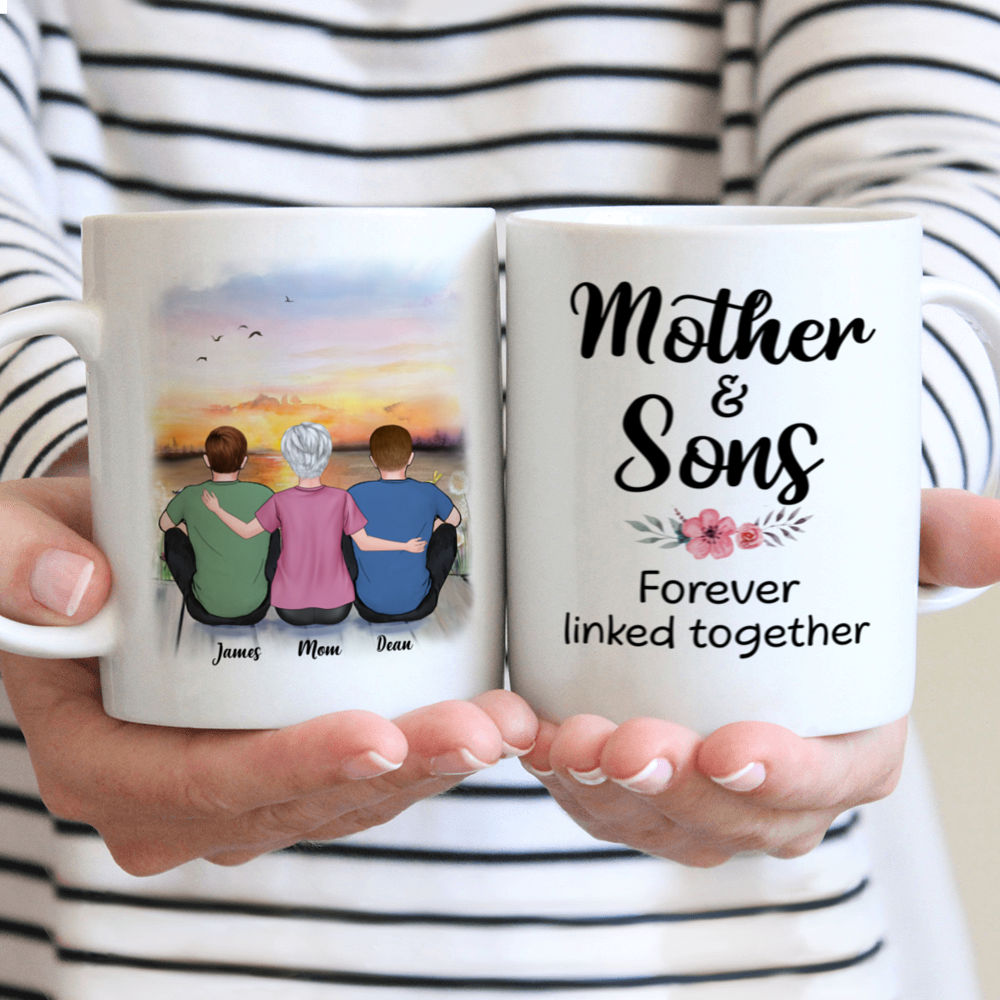 Mother & Son - Sunset Mug - Mother And Sons Forever Linked Together - Personalized Mug