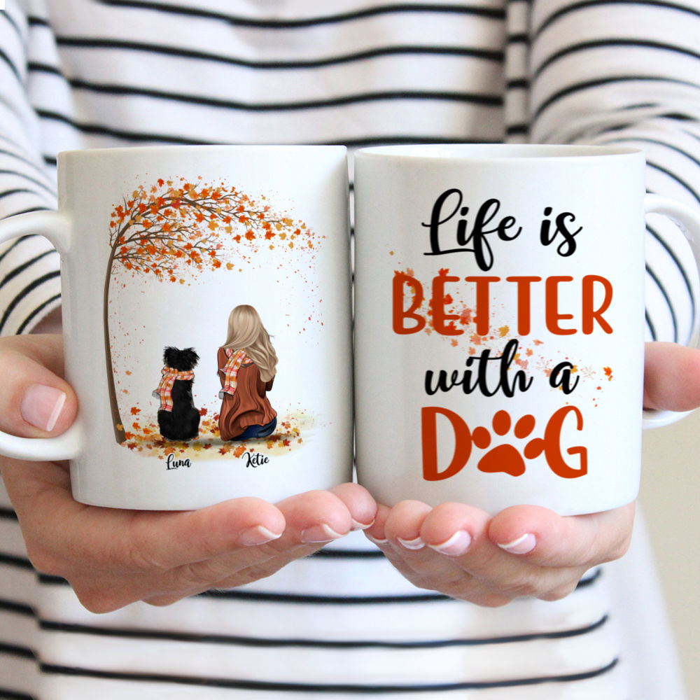 Personalized Mug | Girl and Dogs Autumn - Life Is Better With A Dog