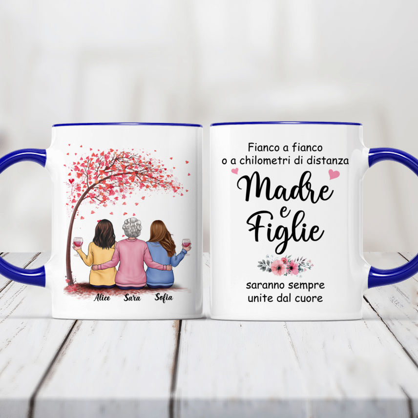 Tazza Personalizzata - Festa della mamma - Fianco a fianco o a chilometri  di distanza, madre e figlie saranno sempre unite dal cuore - Italia