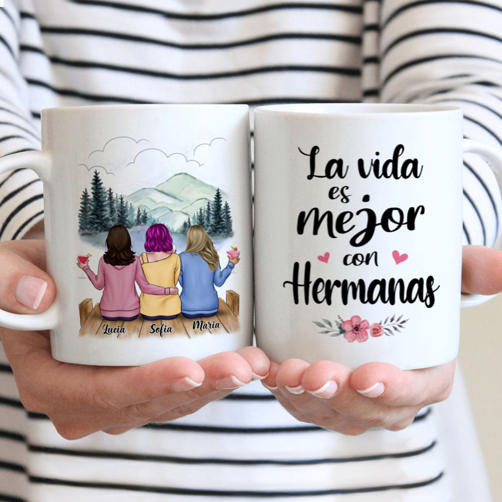 Personalized Mug - Tazas Personalizadas - La vida es mejor con Hermanas - Regalos Personalizados - Spanish