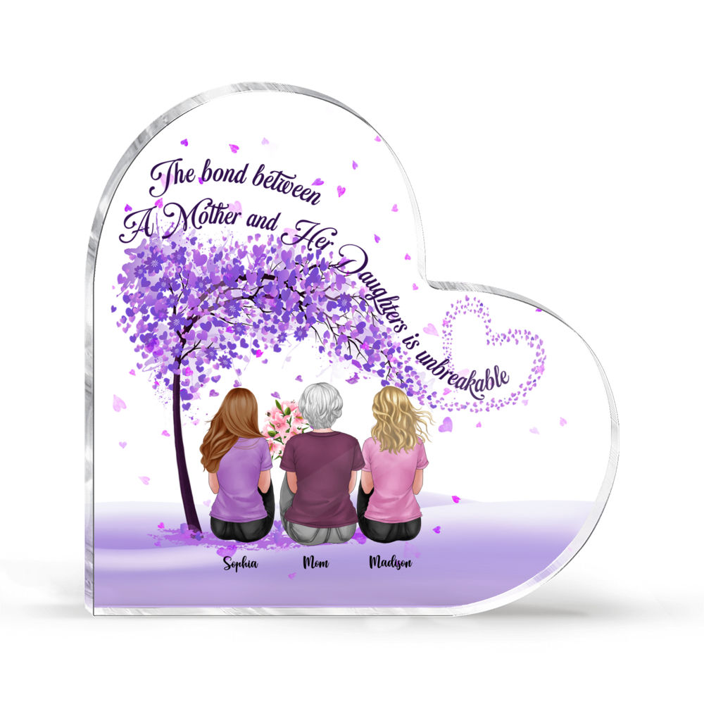 Personalized Desktop - Heart Transparent Plaque - The bond between a mother and her daughters is unbreakable (24121)_2