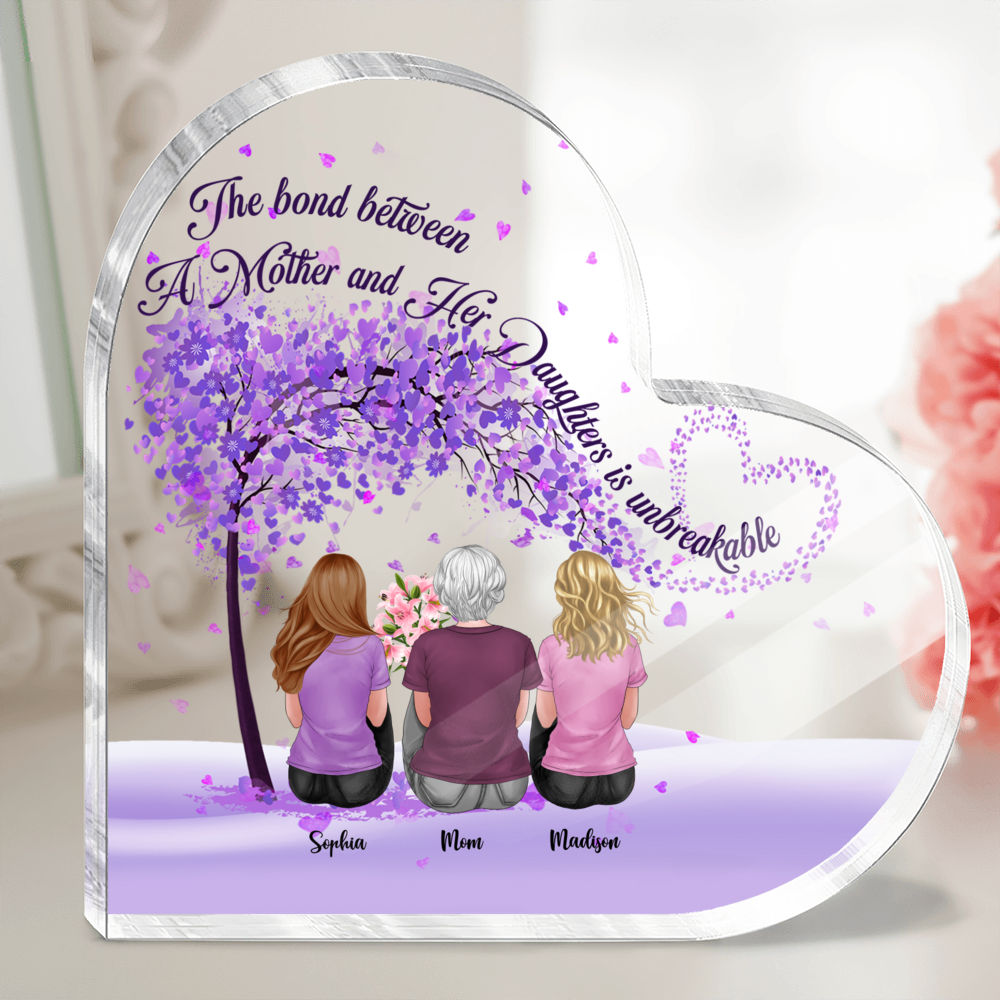 Personalized Desktop - Heart Transparent Plaque - The bond between a mother and her daughters is unbreakable (24121)_1