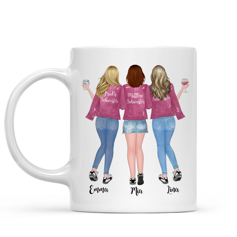 Personalized Mug - Personalisierte Tasse - Bis zu 5 Schwestern - Leben ist besser  mit  Schwestern (Ver 1) - Rosa Weiß - Germany_1