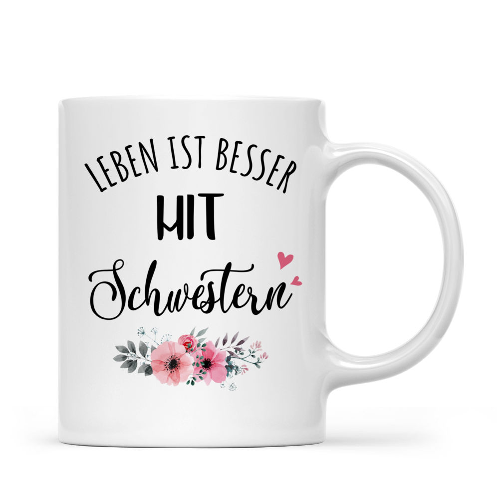 Personalized Mug - Personalisierte Tasse - Bis zu 5 Schwestern - Leben ist besser  mit  Schwestern (Ver 1) - Rosa Weiß - Germany_2