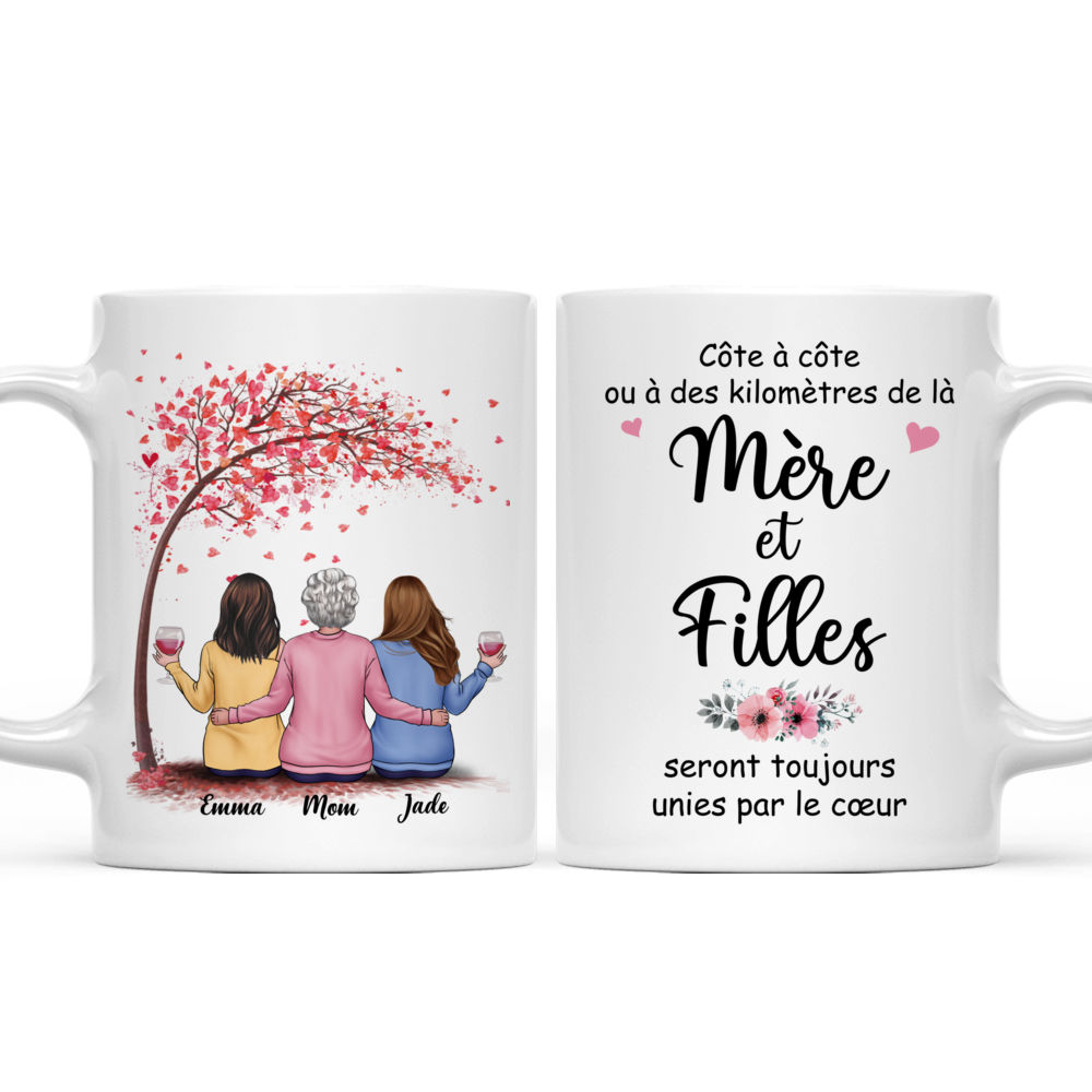 Personalized Mug - Tasse Personnalisée - Côte à côte ou à des kilomètres de là Mère et Filles seront toujours unies par le cœur - Cadeaux fete des meres - French_3