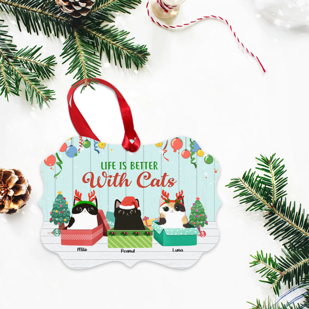 Personalized Ornament - Funny Cat Boxes - Life is better with Cats_2