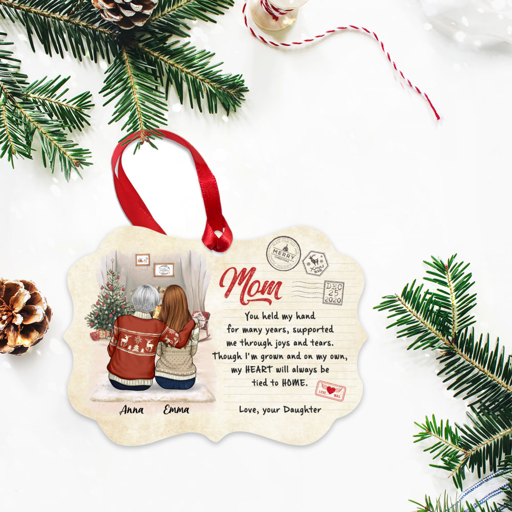 Personalized Ornament - Mother & Daughter Ornament - Mom, My Heart Will Always Be Tied To Home_2