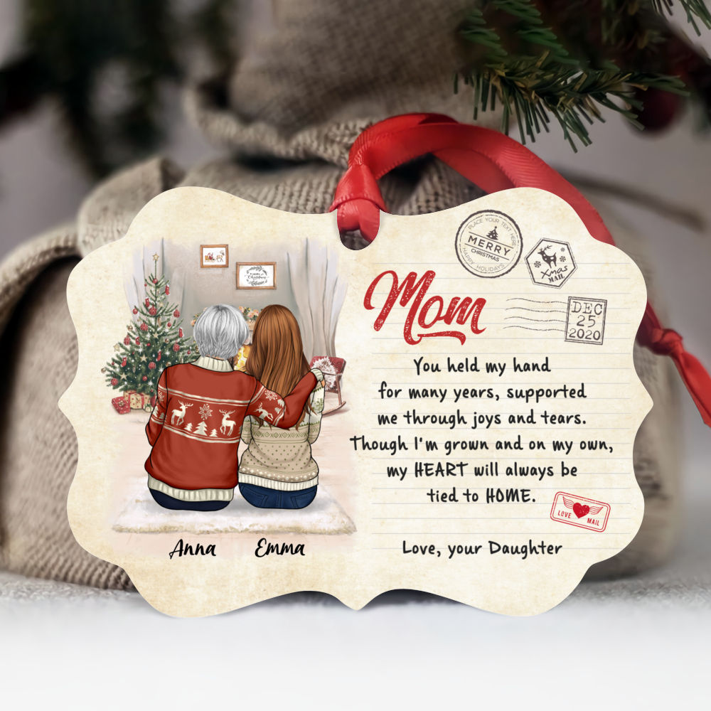 Mother & Daughter Ornament - Mom, My Heart Will Always Be Tied To Home - Personalized Ornament