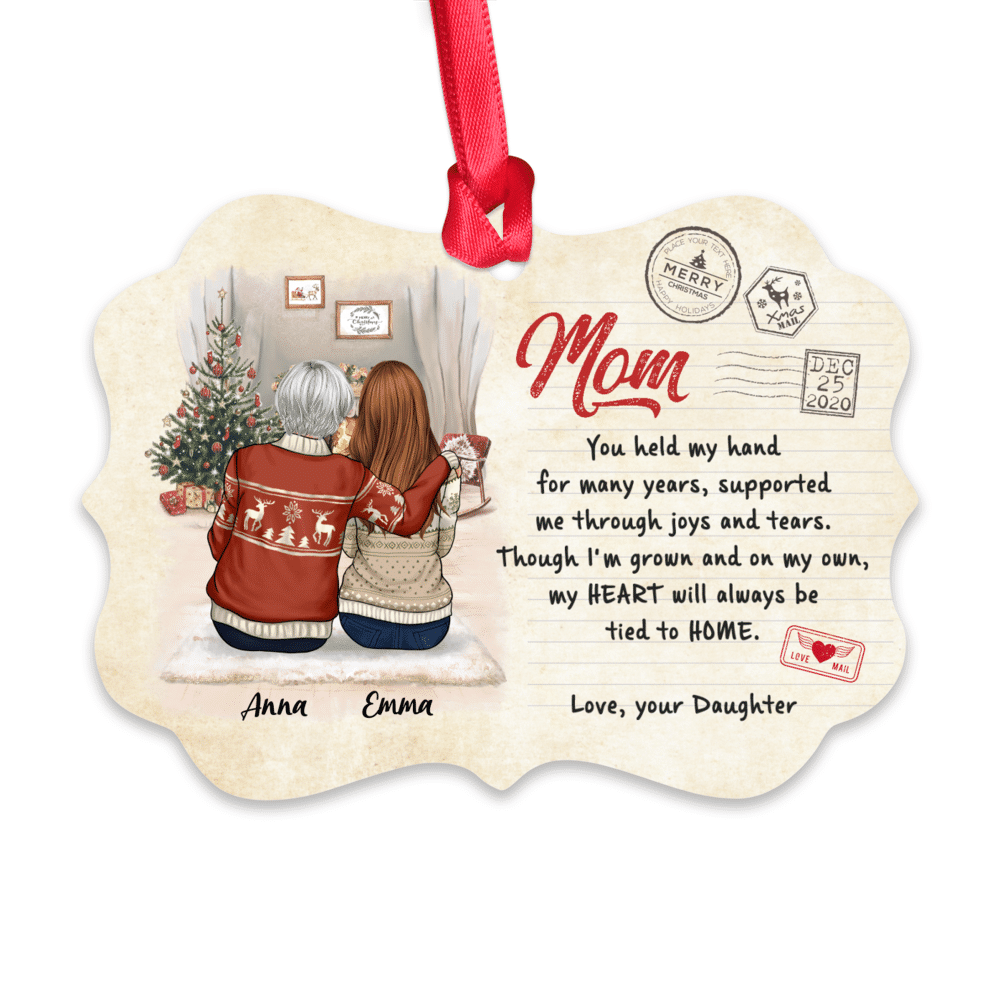 Personalized Ornament - Mother & Daughter Ornament - Mom, My Heart Will Always Be Tied To Home_1