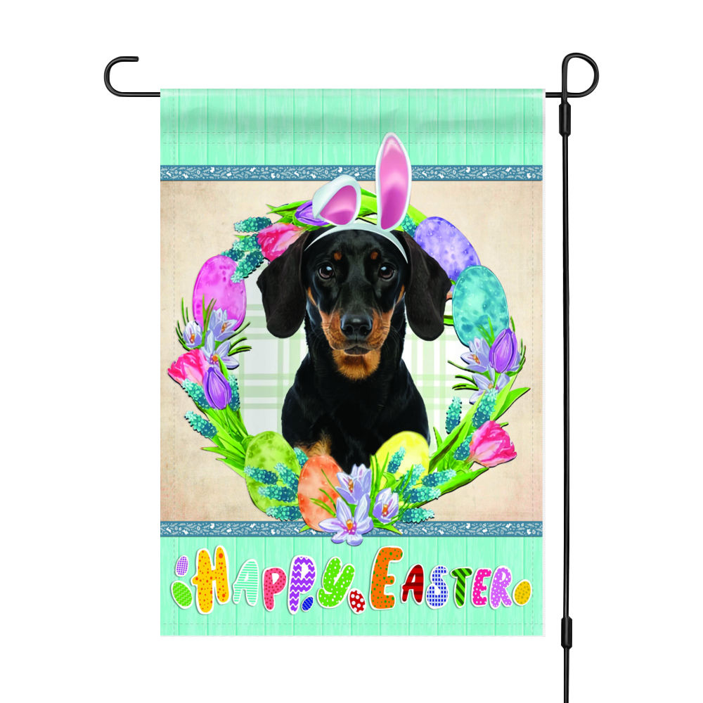 Happy Easter - Happy Easter Dachshund Dog Flag Dog Bunny Easter Eggs Spring  Garden Flag Easter Welcome Flag 25278