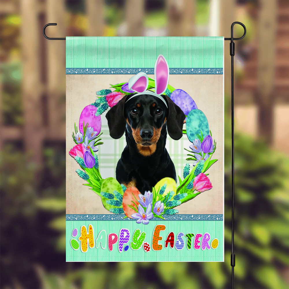 Happy Easter - Happy Easter Dachshund Dog Flag Dog Bunny Easter Eggs Spring  Garden Flag Easter Welcome Flag 25278