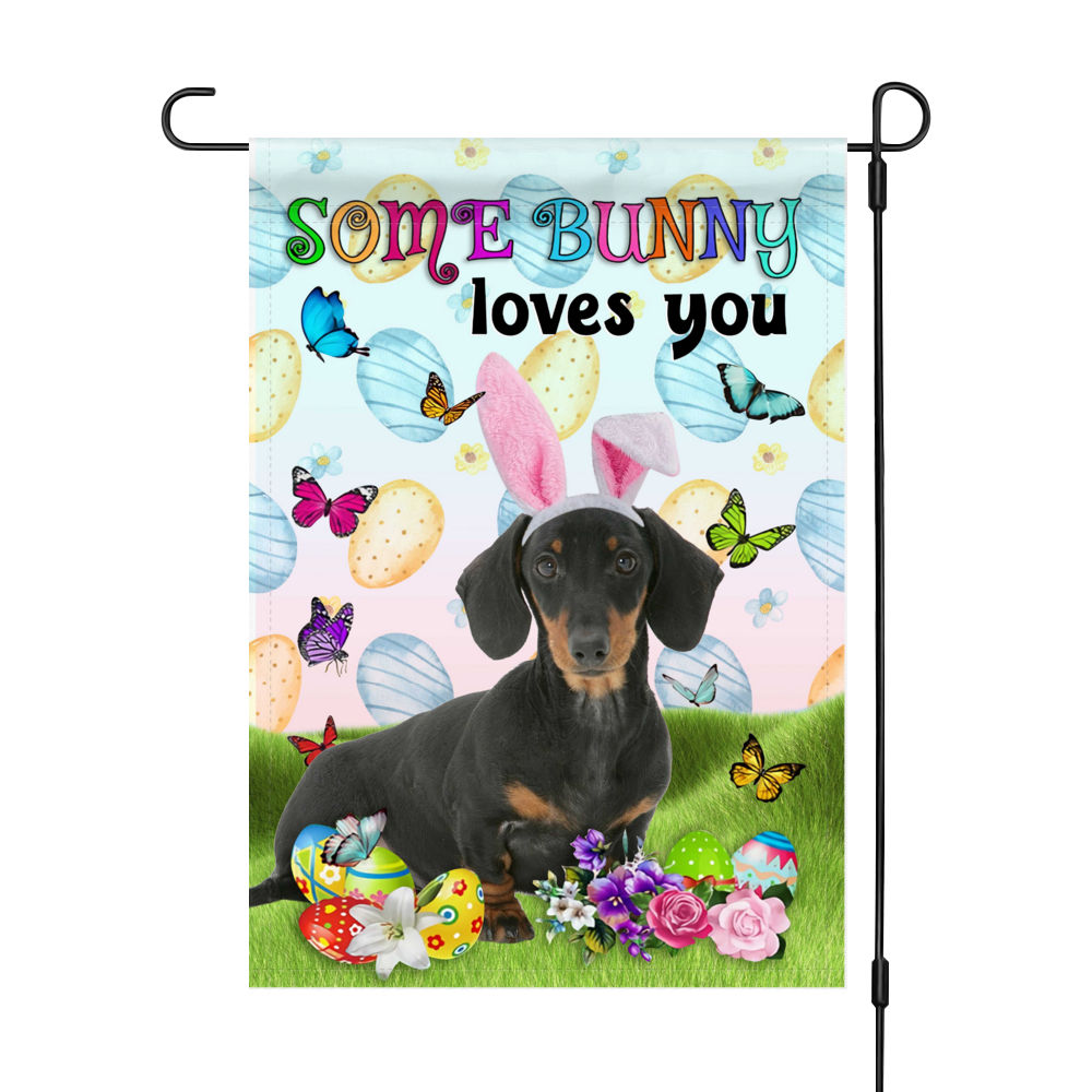 Happy Easter - Happy Easter Dachshund Dog Flag Dog Bunny Easter Eggs Spring  Garden Flag Easter Welcome Flag 25474